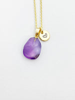 Gold Natural Amethyst Charm Necklace Personalized Customized Gemstone Monogram Made to Order Jewelry, N5449