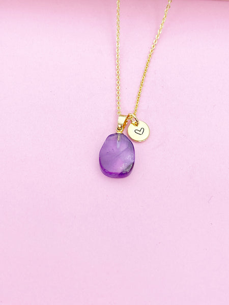 Gold Natural Amethyst Charm Necklace Personalized Customized Gemstone Monogram Made to Order Jewelry, N5449