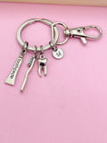 Dentist Keychain, Toothbrush Toothpaste Molar Charm, Personalized Initial Gift