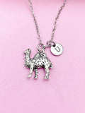 Silver Camel Necklace, Personalized Initial Charm, Desert Animal Jewelry