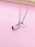 Cheerleader Megaphone Charm Necklace, Initial Pendant