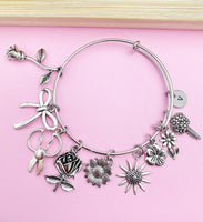 Silver Florist Bracelet Scissor Ribbon Bouquet Flower Daisy Sunflower Rose Charm, Florist Charm, Florist Gift, N1394