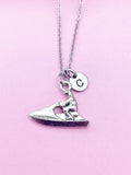 Jet Ski Necklace, Jet Ski Charm, Water Sport Jewelry Gift, Personalized Initial Gift, N4388