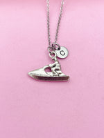 Jet Ski Necklace, Jet Ski Charm, Water Sport Jewelry Gift, Personalized Initial Gift, N4388