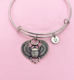 Scarab Bracelet, Silver Egypt Scarab Charm, Scarab Bug Insect Jewelry Gift, N4586