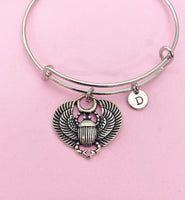 Scarab Bracelet, Silver Egypt Scarab Charm, Scarab Bug Insect Jewelry Gift, N4586