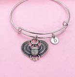 Scarab Bracelet, Silver Egypt Scarab Charm, Scarab Bug Insect Jewelry Gift, N4586