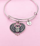 Scarab Bracelet, Silver Egypt Scarab Charm, Scarab Bug Insect Jewelry Gift, N4586