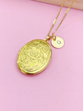Gold Flower Locket Necklace, Best Christmas Gift for Mom, Grandmother, Great Grandma, Aunt, Keepsake Photo Frame Charm, N4873