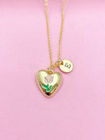 Gold Pink Tulip Heart Charm Necklace Spring Birthday Mother's Day Gifts Ideas Personalized Customized Made to Order, N5543