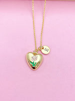 Gold Pink Tulip Heart Charm Necklace Spring Birthday Mother's Day Gifts Ideas Personalized Customized Made to Order, N5543