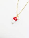 Mushroom Necklace, Red Mushroom Charm, Valentine Gift, Birthday Gift, Personized Initial Necklace, N5037