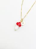 Mushroom Necklace, Red Mushroom Charm, Valentine Gift, Birthday Gift, Personized Initial Necklace, N5037