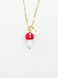 Mushroom Necklace, Red Mushroom Charm, Valentine Gift, Birthday Gift, Personized Initial Necklace, N5037