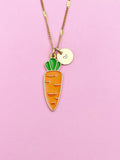 Gold Carrot Necklace, Initial Charm, Vegan Gift, N3575