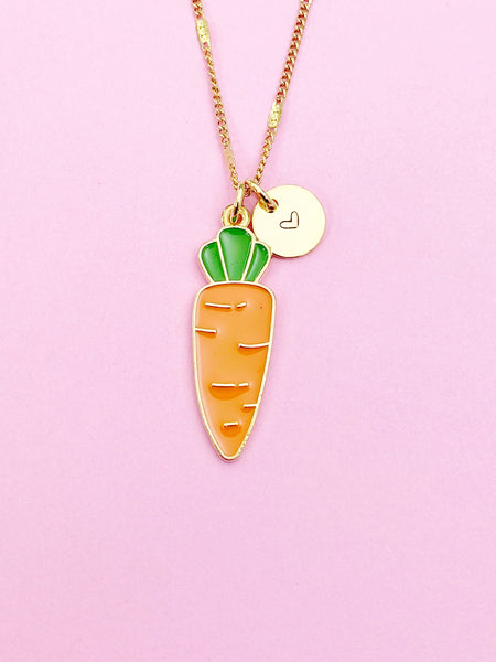 Gold Carrot Charm Necklace Best Friends Vegan Gifts Idea Personalized Customized Made to Order, N3575