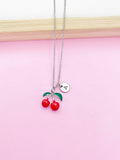 Silver Red Cherry Charm Necklace, Personize Customize Charm Necklace, N5376