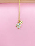 Gold Hamsa Blue Evil Eye Necklace, Protection Jewelry Kabbalah Gift, N562
