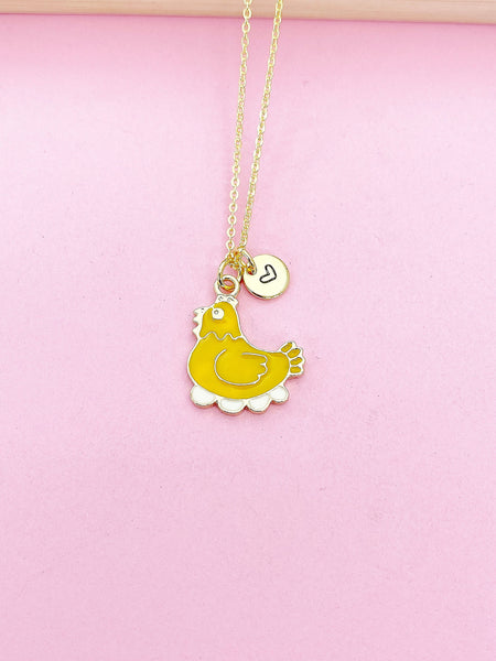 Gold Chicken Hen with Eggs Charm Necklace Farmer Gifts Ideas Personalized Customized Made to Order, N5488