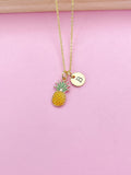 Gold Pineapple Charm Necklace, Personalized Initial Pendant