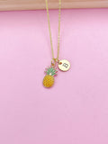 Gold Pineapple Charm Necklace, Personalized Initial Pendant