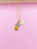 Gold Pineapple Charm Necklace, Personalized Initial Pendant