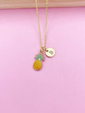 Gold Pineapple Charm Necklace, Personalized Initial Pendant
