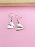 Silver Paper Airplane Dangle Earrings, Stainless Steel Hooks