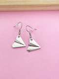 Silver Paper Airplane Dangle Earrings, Stainless Steel Hooks