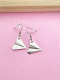 Silver Paper Airplane Dangle Earrings, Stainless Steel Hooks