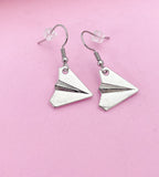 Silver Paper Airplane Dangle Earrings, Stainless Steel Hooks