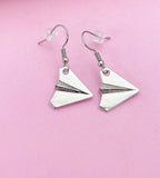 Silver Paper Airplane Dangle Earrings, Stainless Steel Hooks