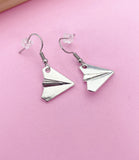 Silver Paper Airplane Dangle Earrings, Stainless Steel Hooks