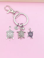 Silver Sea Turtle Charm Keychain, Turtle Love Pet Gifts Idea, Personalized Made to Order Jewelry, AN1248