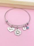 Silver Nana Sunflower Heart Charm Necklace Mother Day Gift Idea for Grandmother Personalized Customized Made to Order, N3262