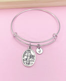 Saint Luke Charm Bangle Bracelet, Personalized Initial, Daughter Gift