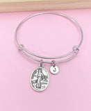 Saint Luke Charm Bangle Bracelet, Personalized Initial, Daughter Gift