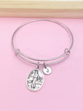 Saint Luke Charm Bangle Bracelet, Personalized Initial, Daughter Gift