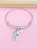 Saint Luke Charm Bangle Bracelet, Personalized Initial, Daughter Gift