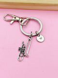 Silver Trumpet Keychain, Personalized Initial Charm, Band Student Gift