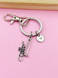 Silver Trumpet Keychain, Personalized Initial Charm, Band Student Gift