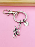 Silver Trumpet Keychain, Personalized Initial Charm, Band Student Gift