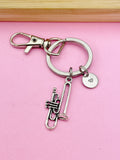 Silver Trumpet Keychain, Personalized Initial Charm, Band Student Gift