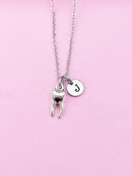 Silver Molar Tooth Charm Necklace, Dentist Medical School Gift, Gold and Bronze in Option, AN1326