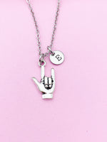 Silver I Love You Hand ASL Sign Language Charm Necklace Valentine Gifts Ideas Personalized Customized Made to Order, BN2285