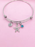 Silver Starfish Charm Bracelet Personalize Customize Bridesmaid Wedding Gifts Ideas, N1951