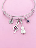 Silver Treble Clef Music Note Violin Viola Charm Bracelet Musician Music Personalize Customize Gifts Ideas, N3924