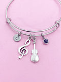 Silver Treble Clef Music Note Violin Viola Charm Bracelet Musician Music Personalize Customize Gifts Ideas, N3924
