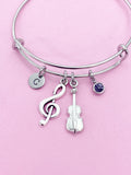 Silver Treble Clef Music Note Violin Viola Charm Bracelet Musician Music Personalize Customize Gifts Ideas, N3924