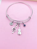 Silver Treble Clef Music Note Violin Viola Charm Bracelet Musician Music Personalize Customize Gifts Ideas, N3924